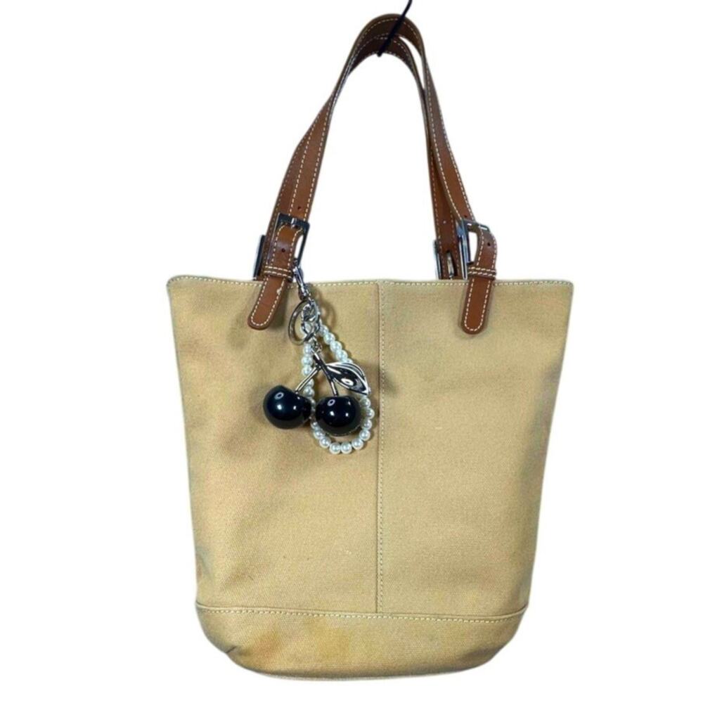 Banana Republic Canvas Tote Bag Leather Trim Red Lining Cherry Charm